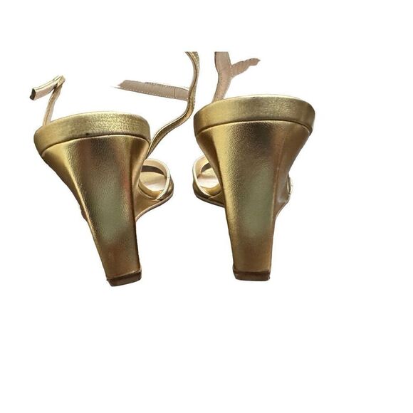 $425 STUART WEITZMAN GLORIA LEATHER WEDGE SANDAL PLATINO METALLIC  71/2 - Picture 6 of 10